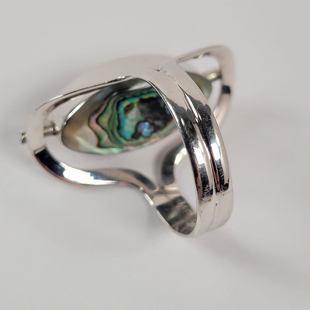 Vintage Mexico 925 Ring Sterling Silver Spinner Abalone &‎ Floral Resin Sz 11.25 - Picture 9 of 12